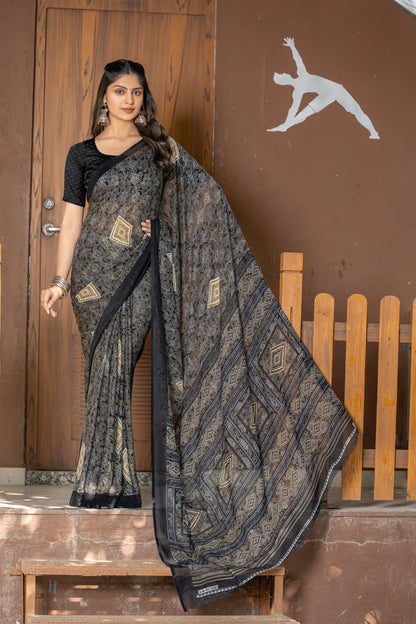 Leelavati Printed Daily Wear Chiffon Saree (Black)
