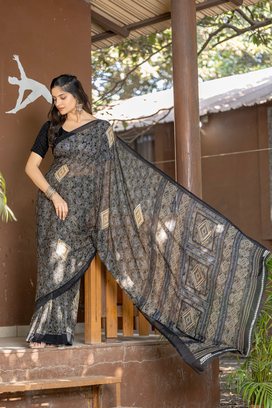 Leelavati Printed Daily Wear Chiffon Saree (Black)