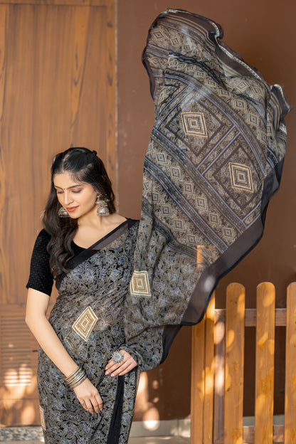 Leelavati Printed Daily Wear Chiffon Saree (Black)