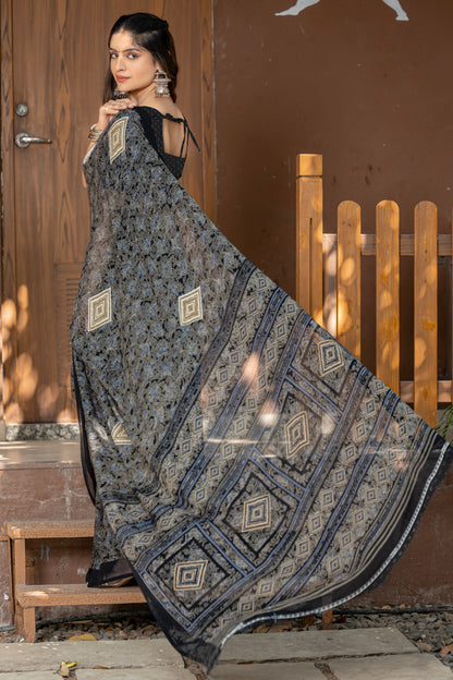 Leelavati Printed Daily Wear Chiffon Saree (Black)