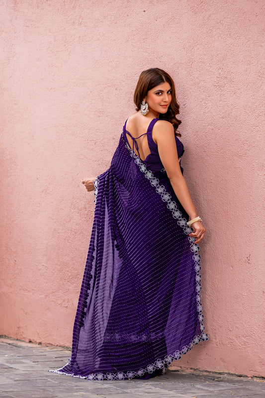 Leelavati Embroidered, Embellished Bollywood Georgette Saree (Purple)