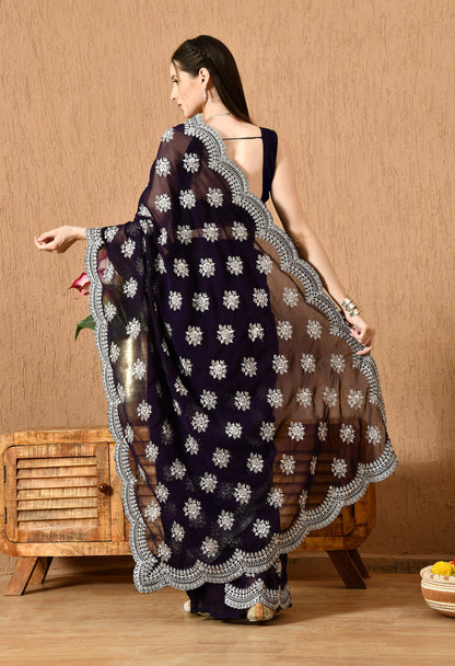 Leelavati Embroidered Bollywood Georgette Saree (Dark Blue)