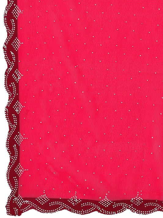 Leelavati Embellished Bollywood Chiffon Saree (Red)
