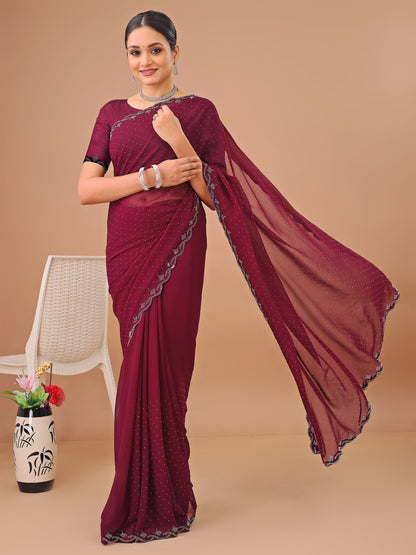 Leelavati Embellished Bollywood Chiffon Saree (Maroon)