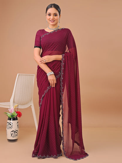 Leelavati Embellished Bollywood Chiffon Saree (Maroon)
