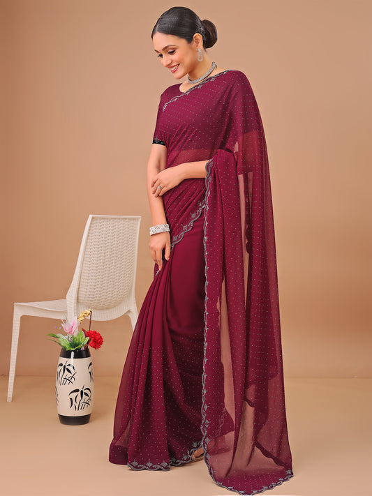 Leelavati Embellished Bollywood Chiffon Saree (Maroon)