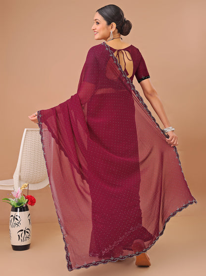 Leelavati Embellished Bollywood Chiffon Saree (Maroon)