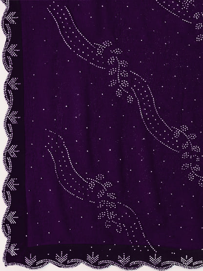 Leelavati Embroidered, Embellished Bollywood Georgette Saree (Purple)