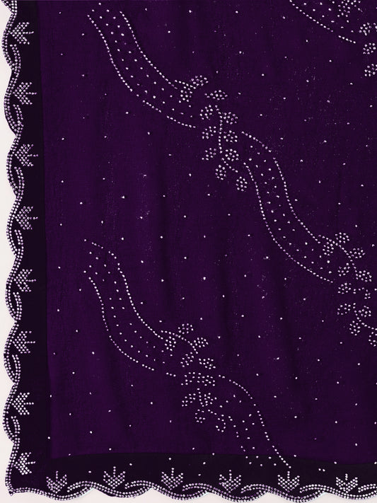 Leelavati Embroidered, Embellished Bollywood Georgette Saree (Purple)