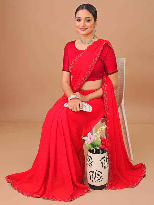 Leelavati Embellished Bollywood Chiffon Saree (Red)