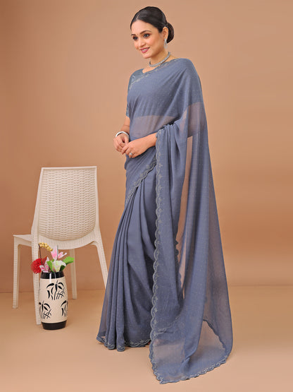 Leelavati Embellished Bollywood Chiffon Saree (Grey)