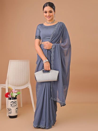 Leelavati Embellished Bollywood Chiffon Saree (Grey)