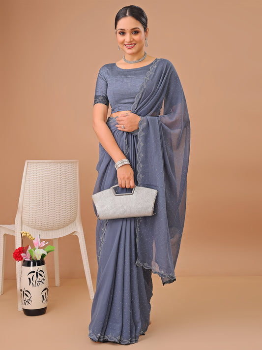 Leelavati Embellished Bollywood Chiffon Saree (Grey)
