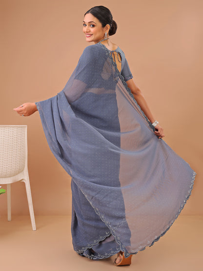Leelavati Embellished Bollywood Chiffon Saree (Grey)