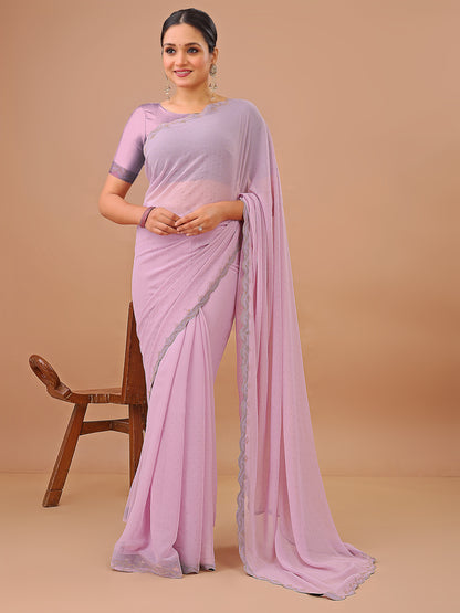 Leelavati Embellished Bollywood Chiffon Saree (Pink)