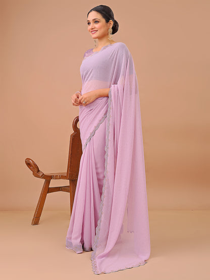 Leelavati Embellished Bollywood Chiffon Saree (Pink)
