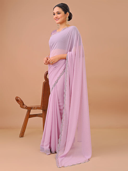Leelavati Embellished Bollywood Chiffon Saree (Pink)