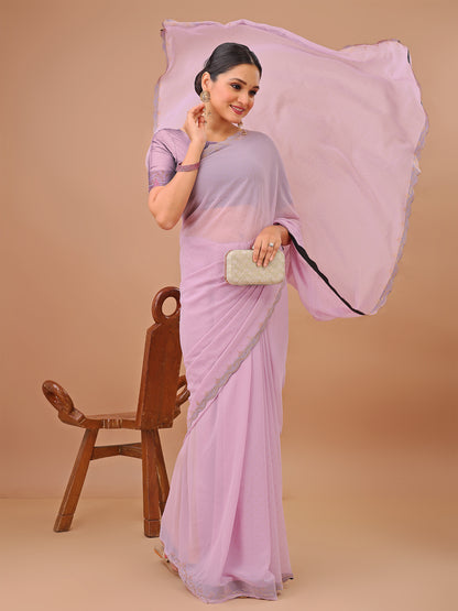 Leelavati Embellished Bollywood Chiffon Saree (Pink)