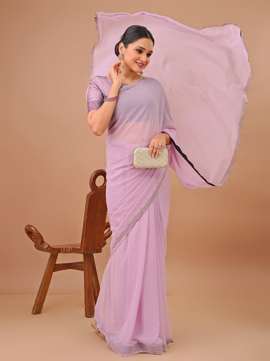 Leelavati Embellished Bollywood Chiffon Saree (Pink)