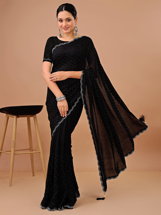Leelavati Embellished Kanjivaram Silk Blend Saree (Black)