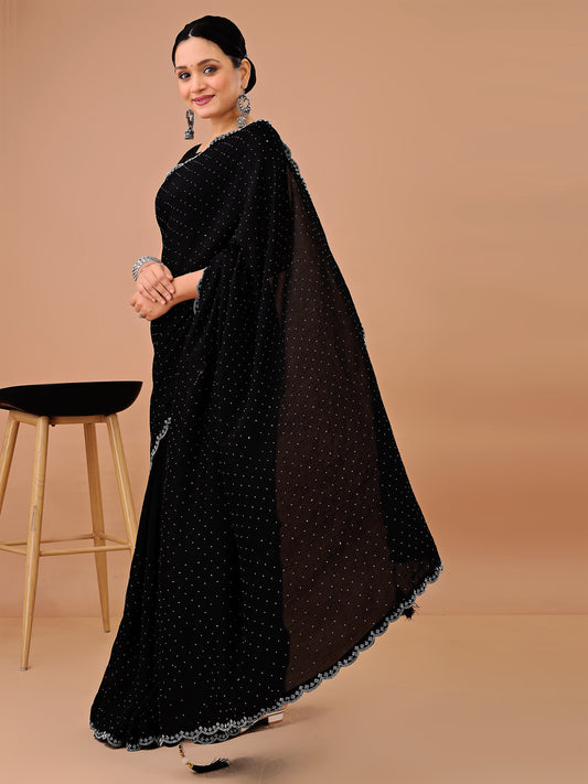 Leelavati Embellished Kanjivaram Silk Blend Saree (Black)