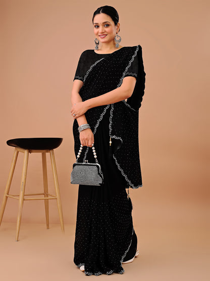 Leelavati Embellished Kanjivaram Silk Blend Saree (Black)