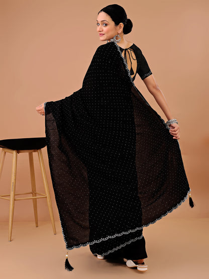 Leelavati Embellished Kanjivaram Silk Blend Saree (Black)