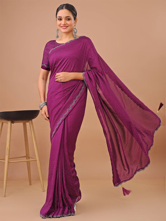 Leelavati Embellished Banarasi Organza Saree (Purple)