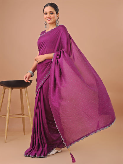 Leelavati Embellished Banarasi Organza Saree (Purple)