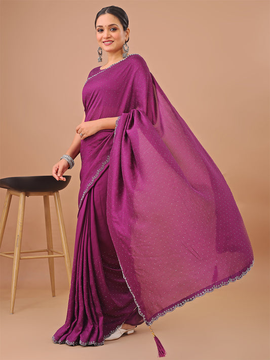 Leelavati Embellished Kanjivaram Silk Blend Saree (Purple)