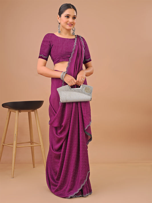 Leelavati Embellished Kanjivaram Silk Blend Saree (Purple)