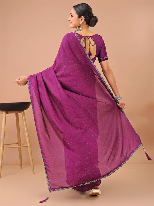 Leelavati Embellished Banarasi Organza Saree (Purple)