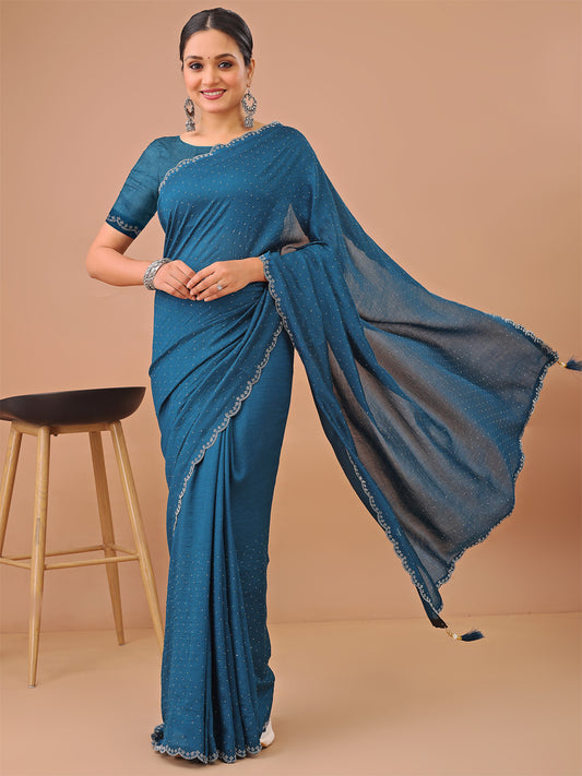Leelavati Embellished Kanjivaram Silk Blend Saree (Blue)