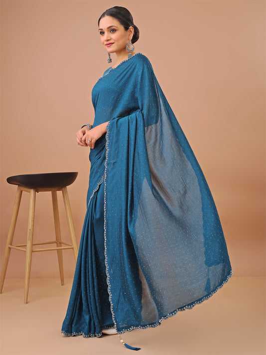 Leelavati Embellished Kanjivaram Silk Blend Saree (Blue)