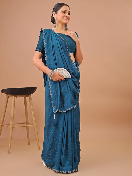 Leelavati Embellished Banarasi Organza Saree (Blue)