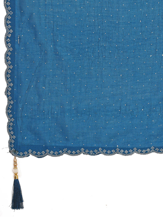 Leelavati Embellished Kanjivaram Silk Blend Saree (Blue)