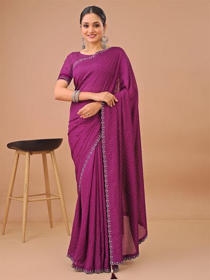 Leelavati Embellished Banarasi Organza Saree (Magenta)