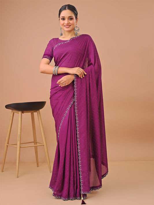 Leelavati Embellished Banarasi Organza Saree (Magenta)