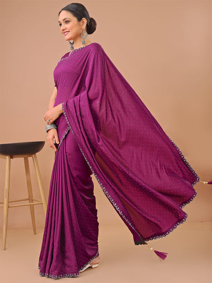 Leelavati Embellished Banarasi Organza Saree (Magenta)