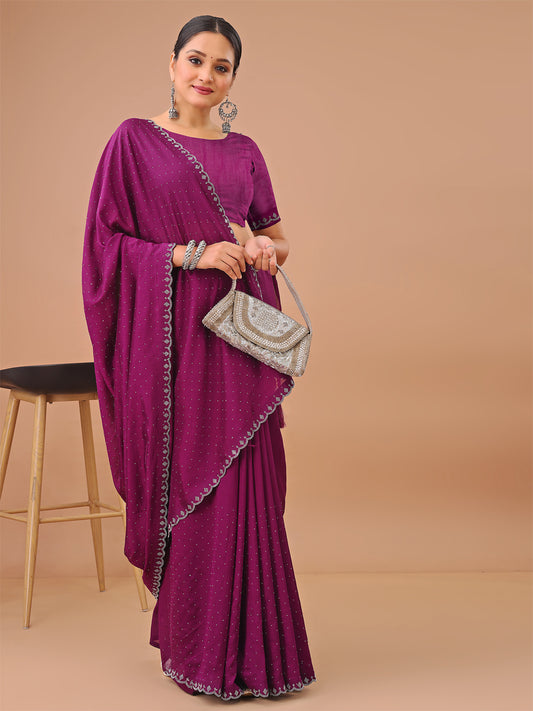 Leelavati Embellished Banarasi Organza Saree (Magenta)