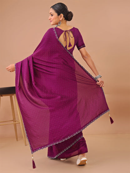 Leelavati Embellished Banarasi Organza Saree (Magenta)