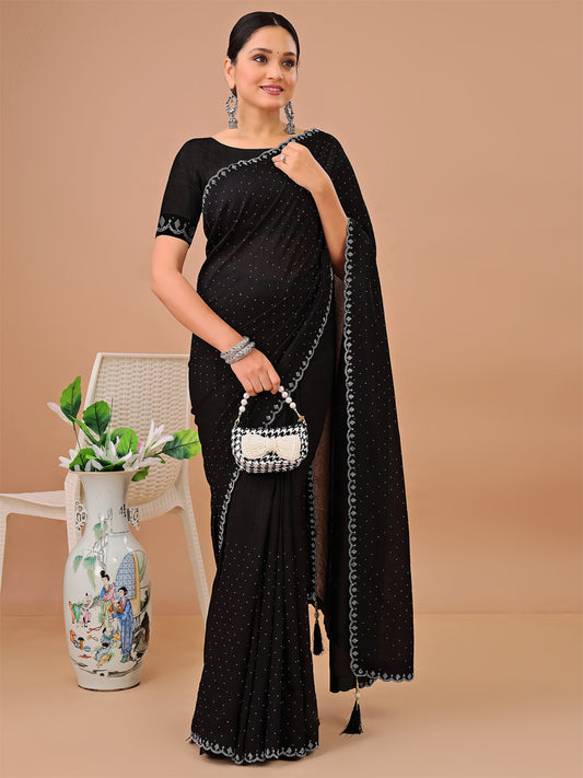 Leelavati Embellished Kanjivaram Silk Blend Saree (Black)