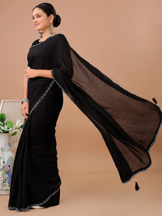 Leelavati Embellished Banarasi Organza Saree (Black)