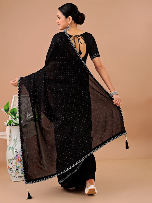 Leelavati Embellished Banarasi Organza Saree (Black)
