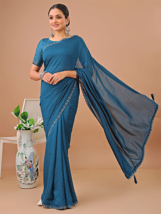 Leelavati Embellished Kanjivaram Silk Blend Saree (Blue)
