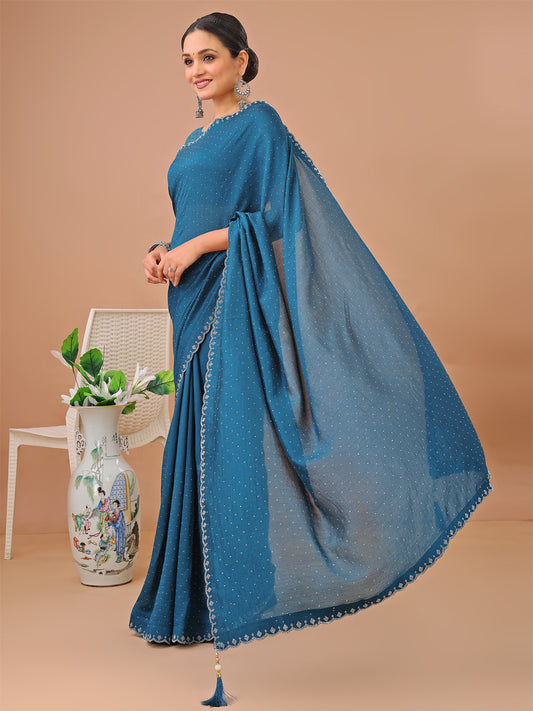 Leelavati Embellished Kanjivaram Silk Blend Saree (Blue)