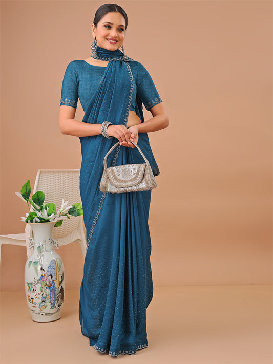 Leelavati Embellished Kanjivaram Silk Blend Saree (Blue)