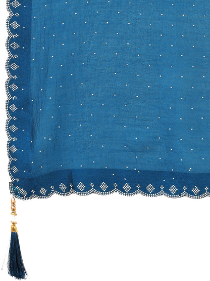 Leelavati Embellished Kanjivaram Silk Blend Saree (Blue)