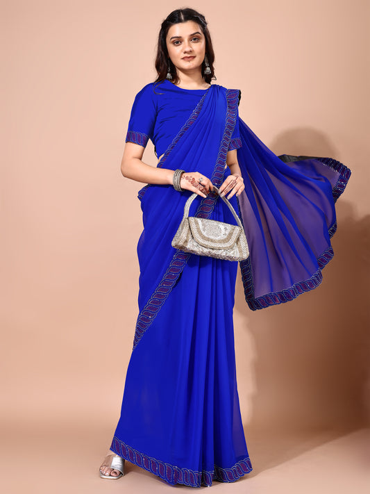 Leelavati Embellished Bollywood Chiffon Saree (Blue)