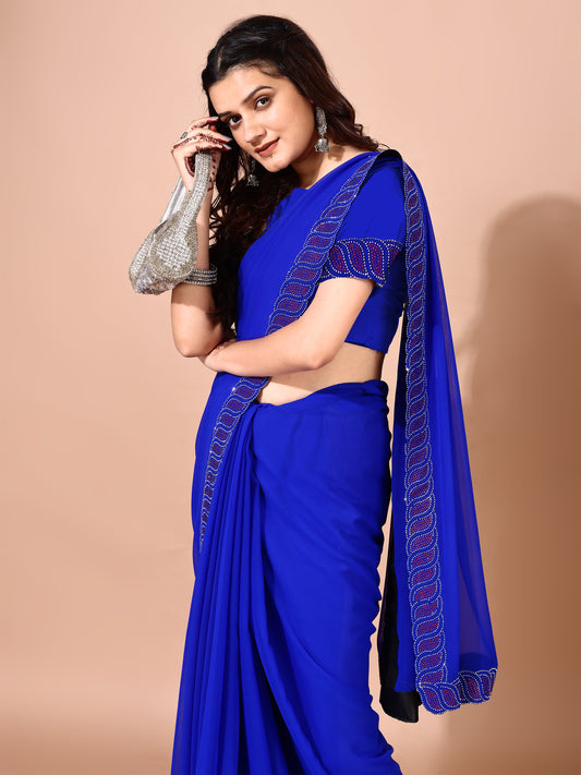 Leelavati Embellished Bollywood Chiffon Saree (Blue)